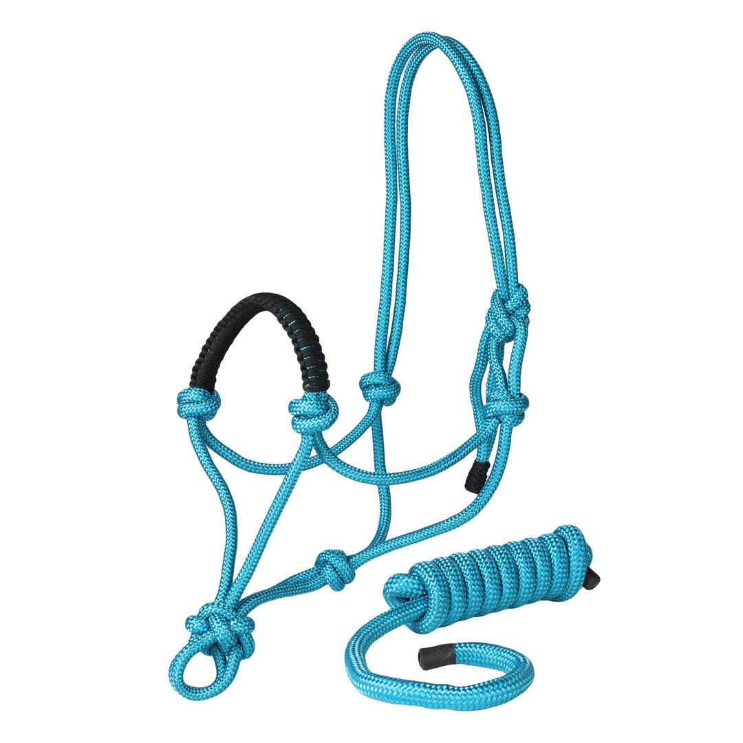 TuffRider Rugged Rope Halter Braided Noseband with Matching Lead: Blue / Horse