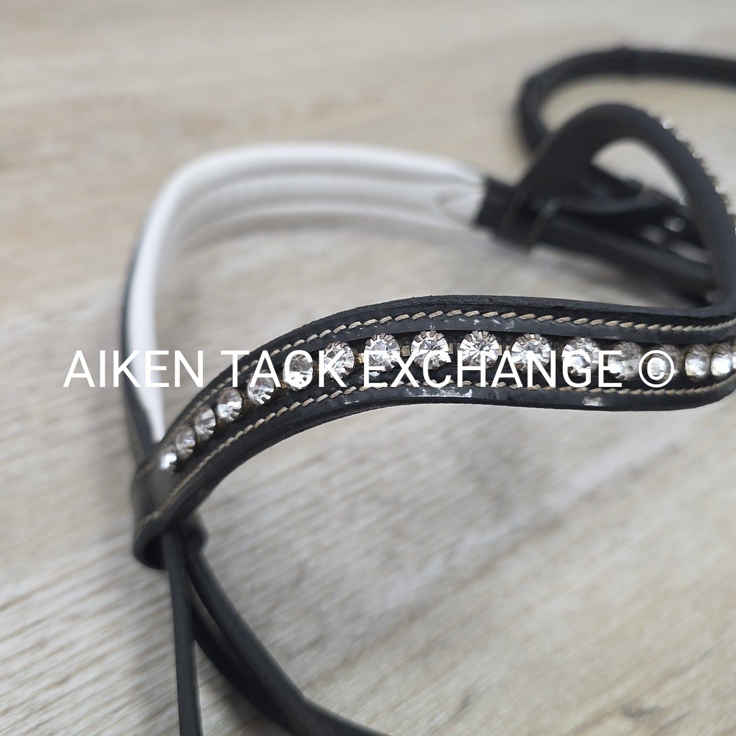 QHP Ahrodite Dressage Bridle with Cotton Web Reins, Black & White, Size Cob