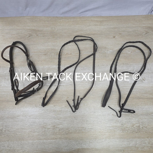 BARGAIN BUNDLE: Fancy Stitched Bridle with 2 Pairs of Matching Laced Reins, Size