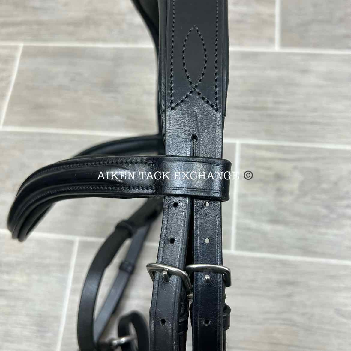 KL Select Red Barn Arena Ergonomic Bridle with Reins, Black, Size Full