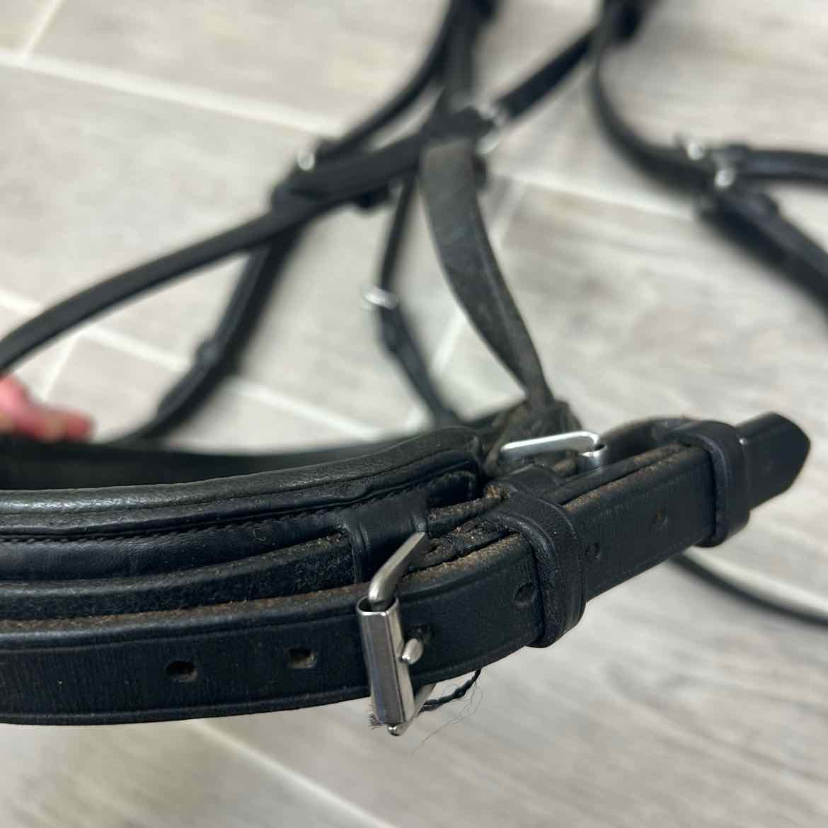 Vespucci Double Raised Dressage Bridle with Reins, Missing Flash, Black, Size Fu
