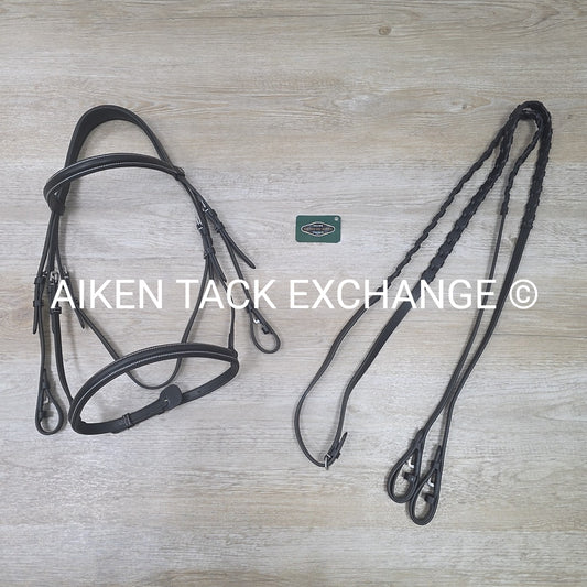 HDR Pro Mono Crown Plain Raised Padded Bridle with Laced Reins, Black, Size Full