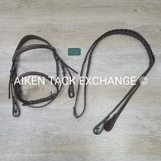 HDR Pro Mono Crown Fancy Stitch Padded Bridle with Reins, Brown, Size Full/Horse