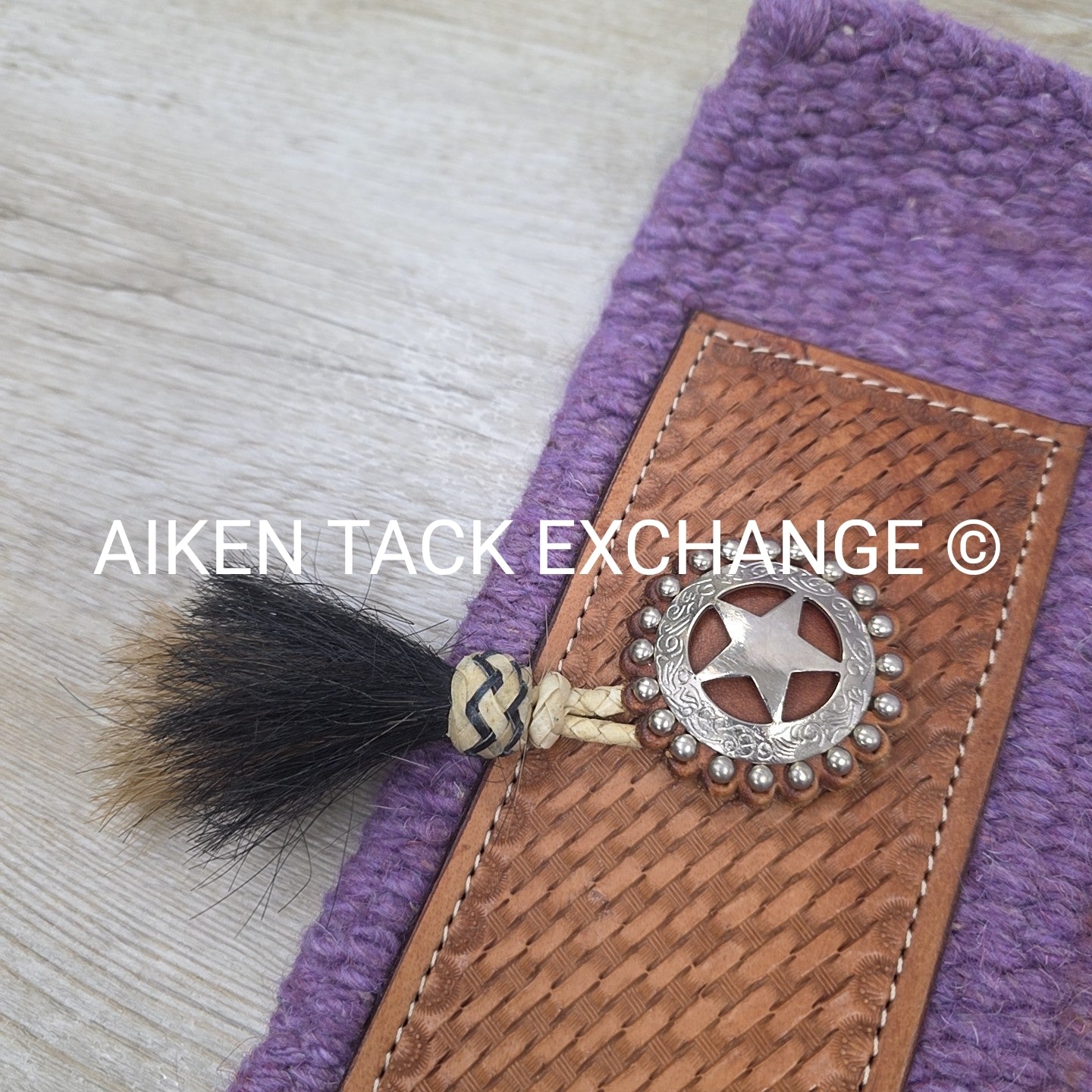 Western Saddle Blanket with Leather Detail, 34" x 36"