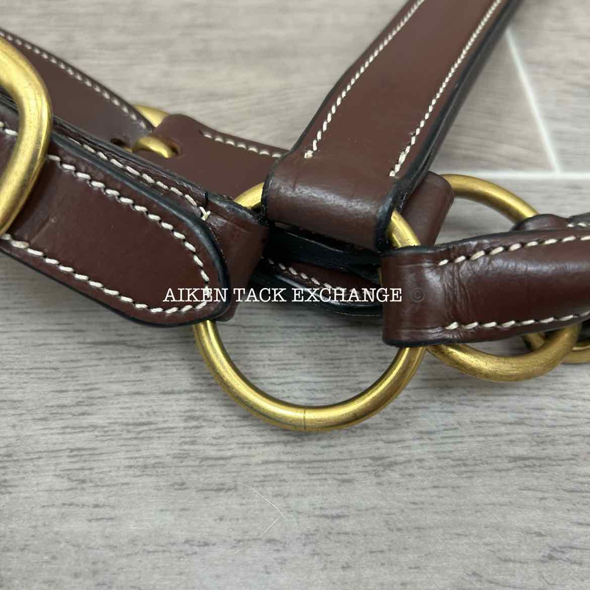 KL Select Black Oak Willow Padded Leather Halter, Brown/Brass, Oversize