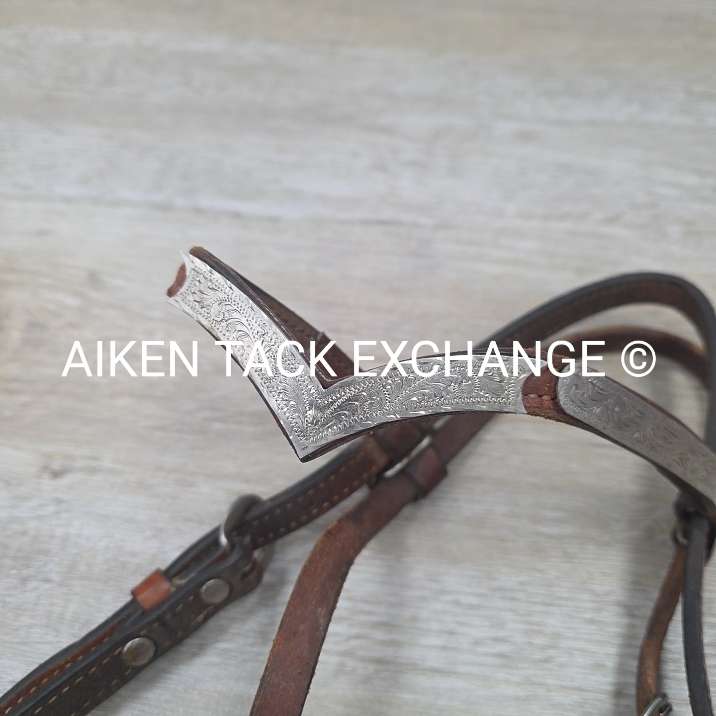 Tory Leather Silver V-Brow Western Headstall, No Reins