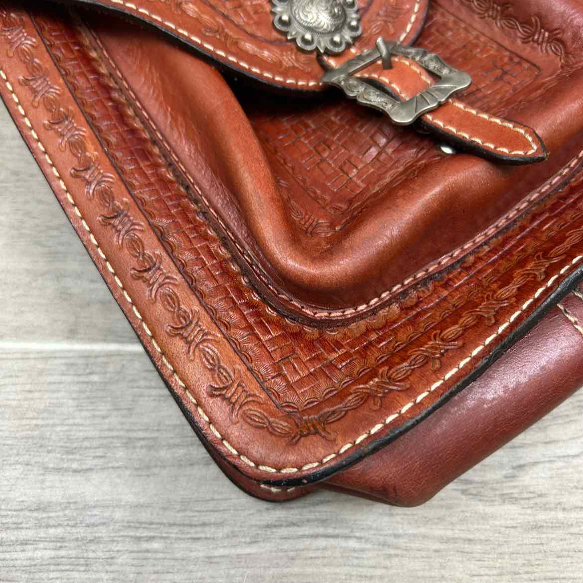 Tooled Leather Saddle Bag