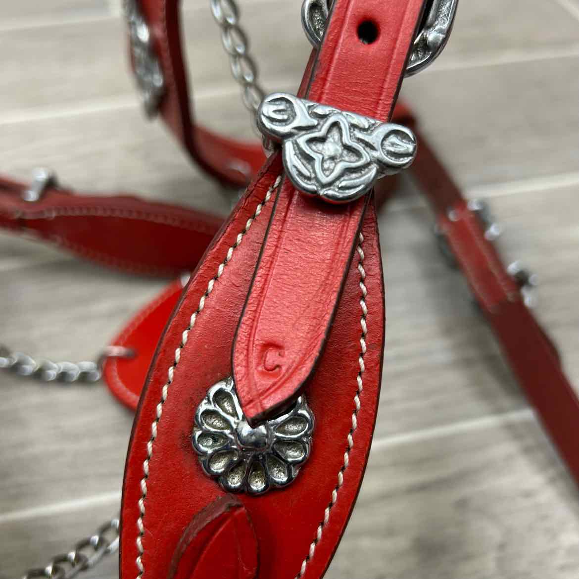 Baroque Style Bridle with Matching Reins, Red, Size Cob