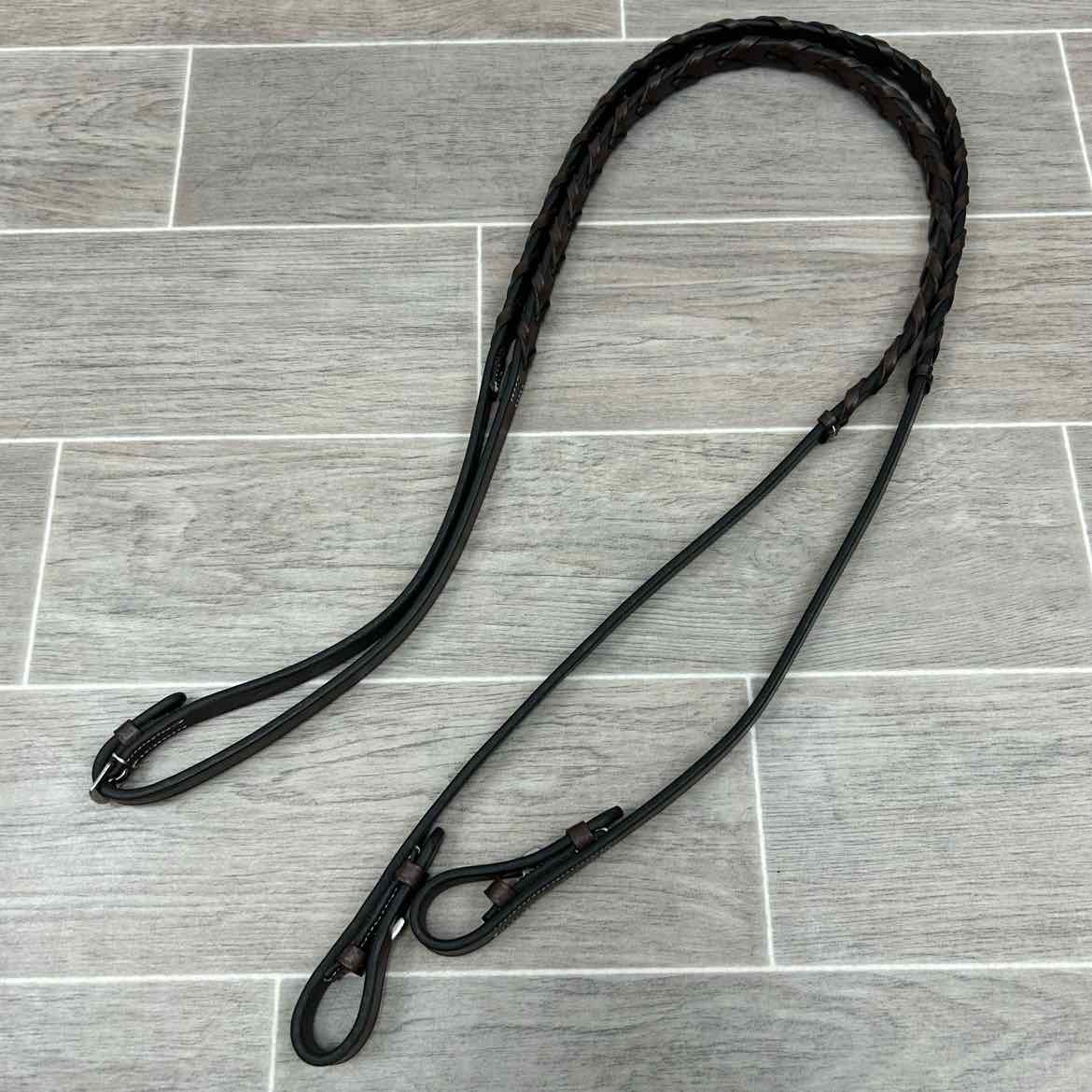Fancy Stitched Bridle with Matching Laced Reins, Brown, Size Pony
