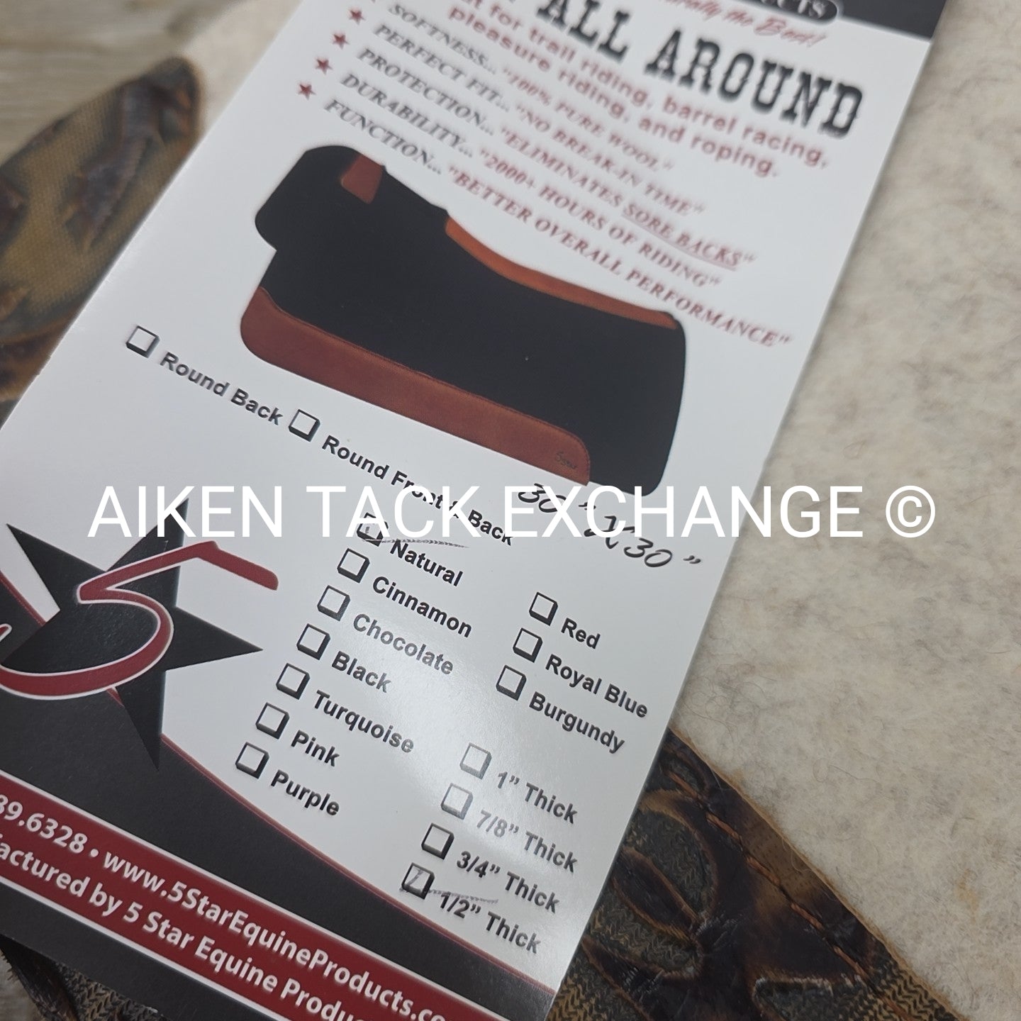 5 Star All Around Western Saddle Pad, 30" x 30", 1/2" Thick