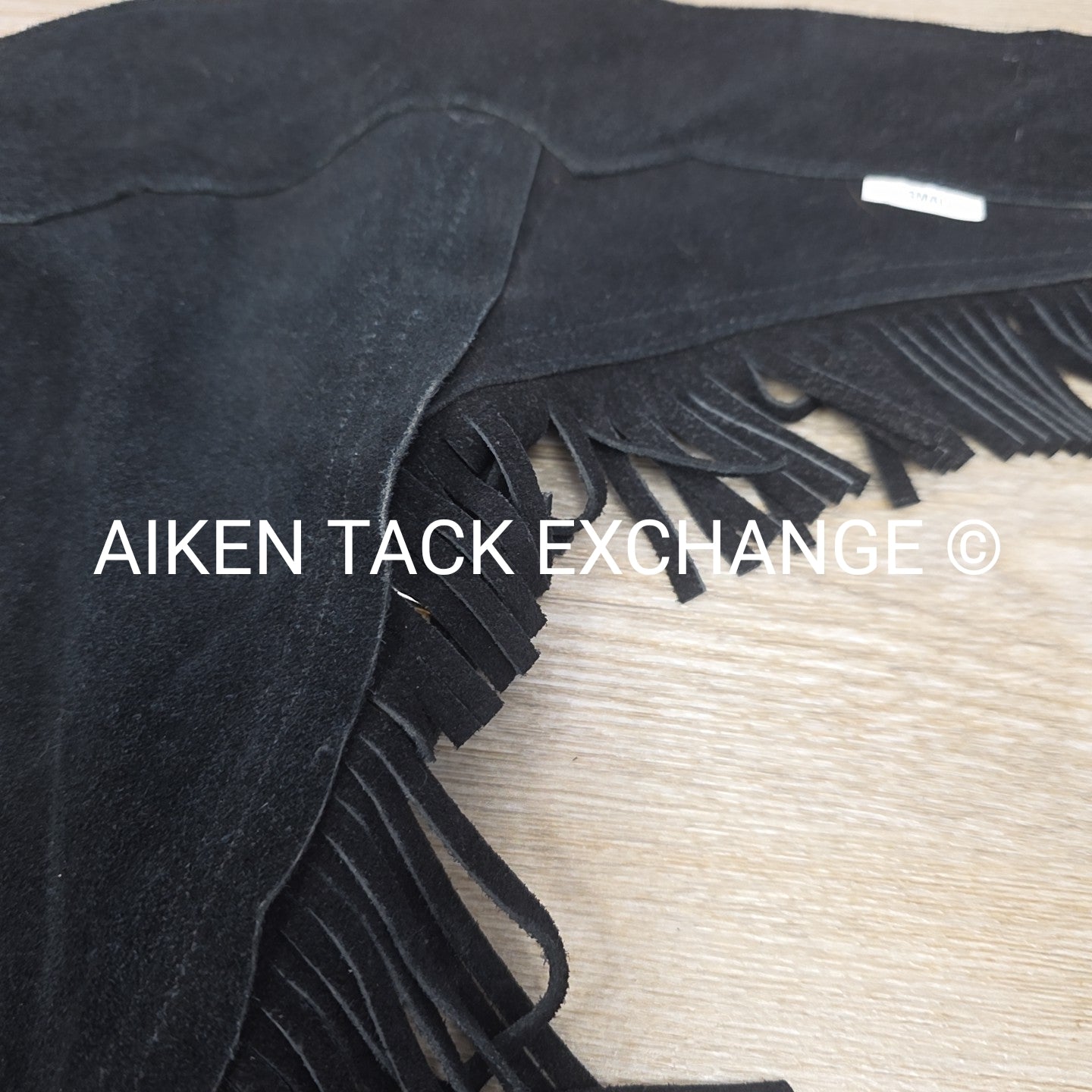 Suede Full Chaps with Fringe, Black, Size Small