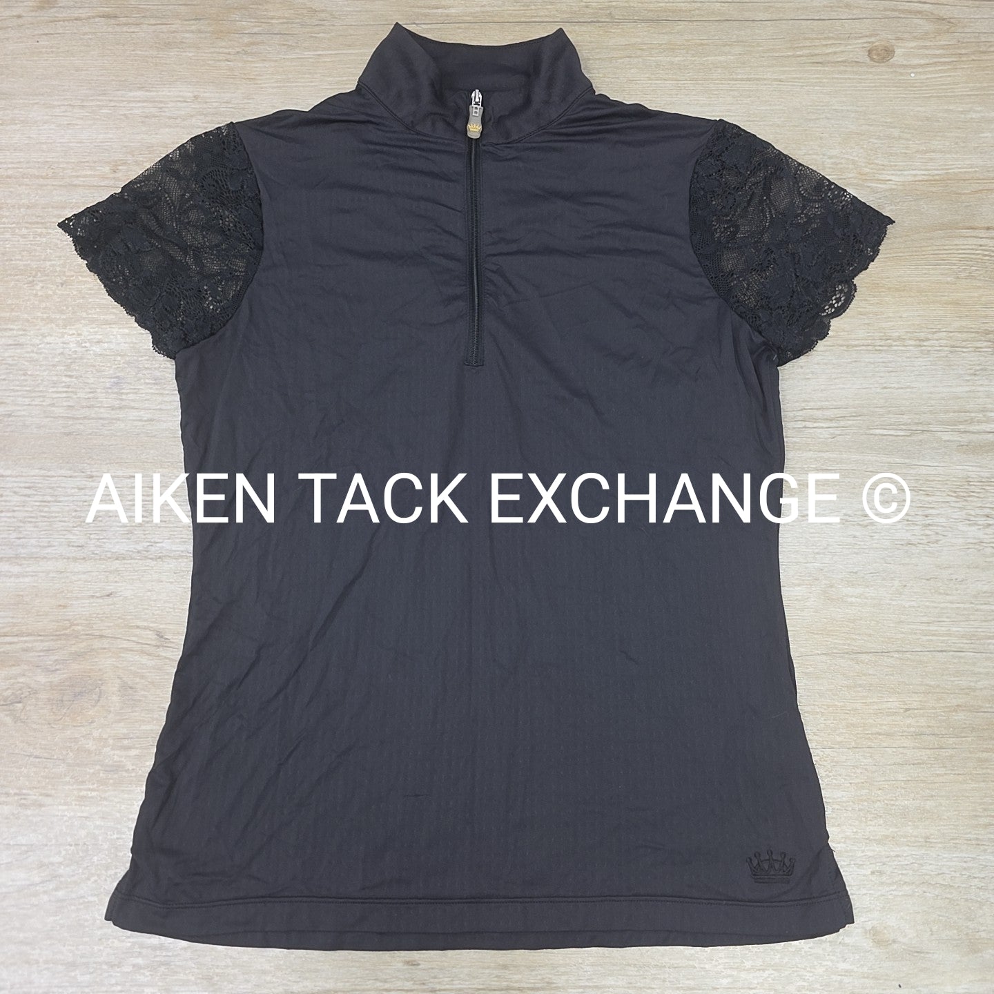 Kastel Denmark Black Galloon Lace Short Sleeve Sun Shirt, Size Small