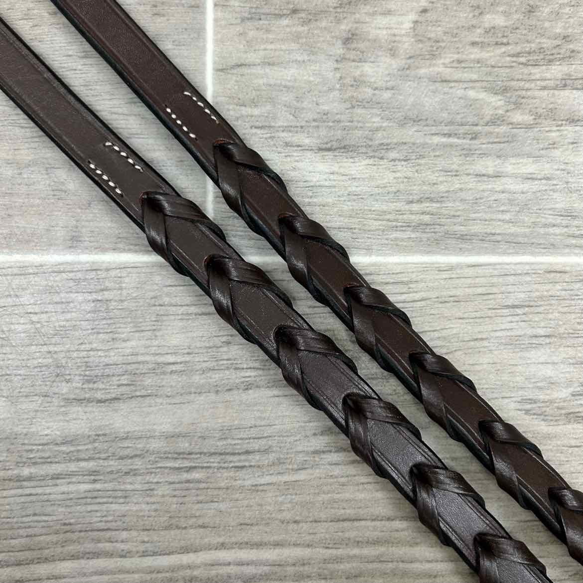 Fancy Stitched Bridle with Matching Laced Reins, Brown, Size Pony