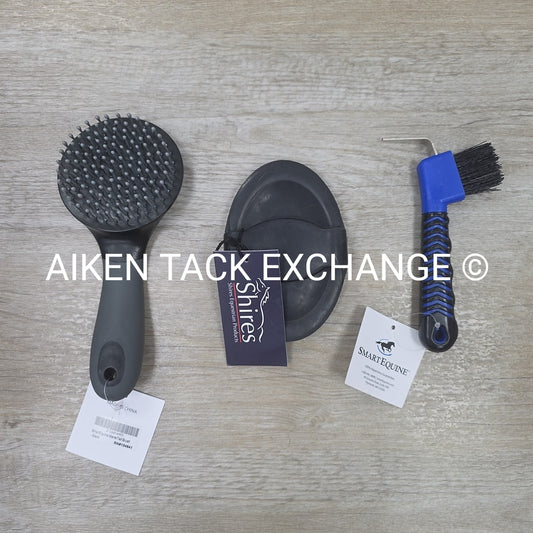 Grooming Set: 1 Hoof Pick Brush w/ Grip, 1 Curry Comb, 1 Mane & Tail Brush