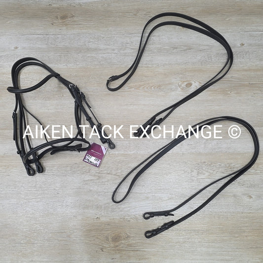 Bobby's English Tack Weymouth Double Bridle with Matching Rein Set, Black, Size