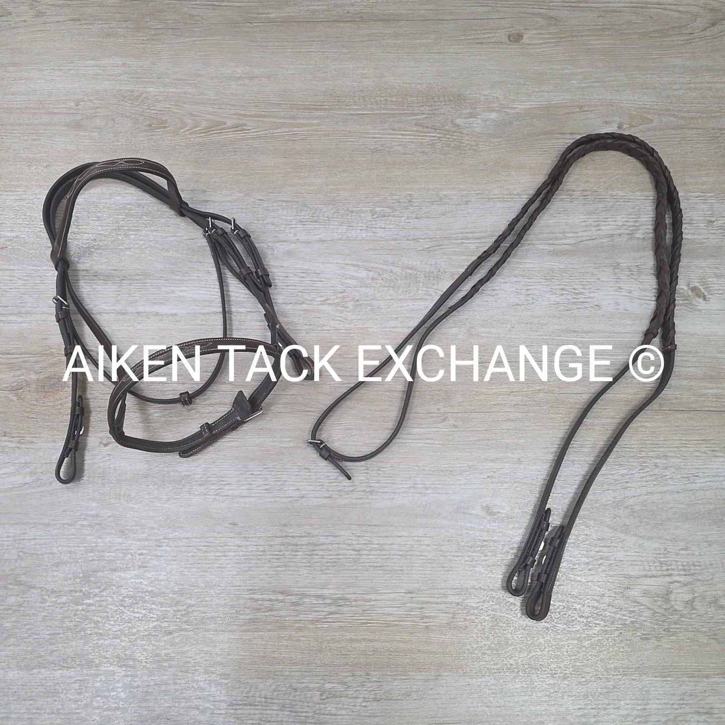 Fancy Stitched Bridle with Matching Laced Reins, Brown, Size Pony