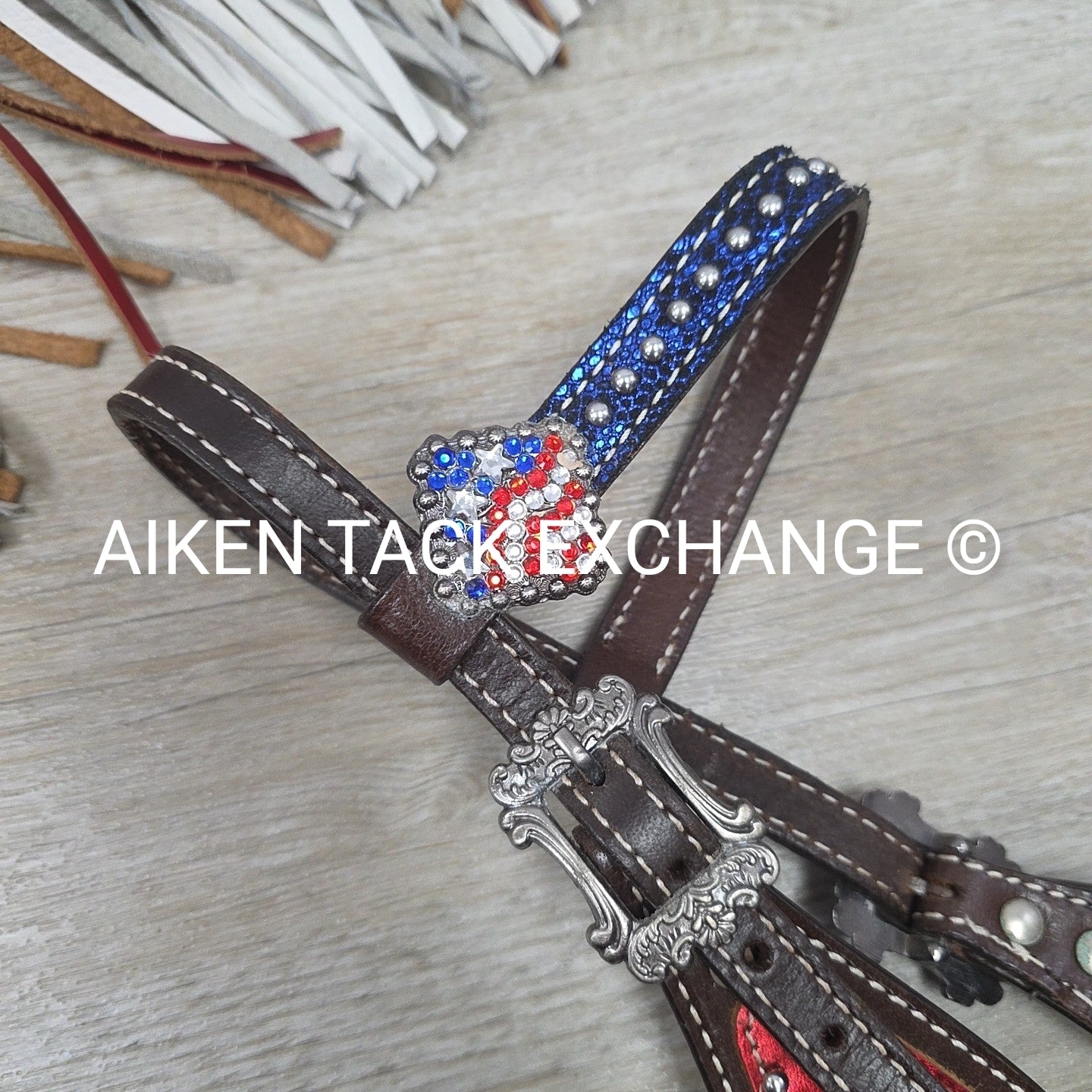 Showman Patriotic Fringe Headstall & Breast Collar Set, Size Full
