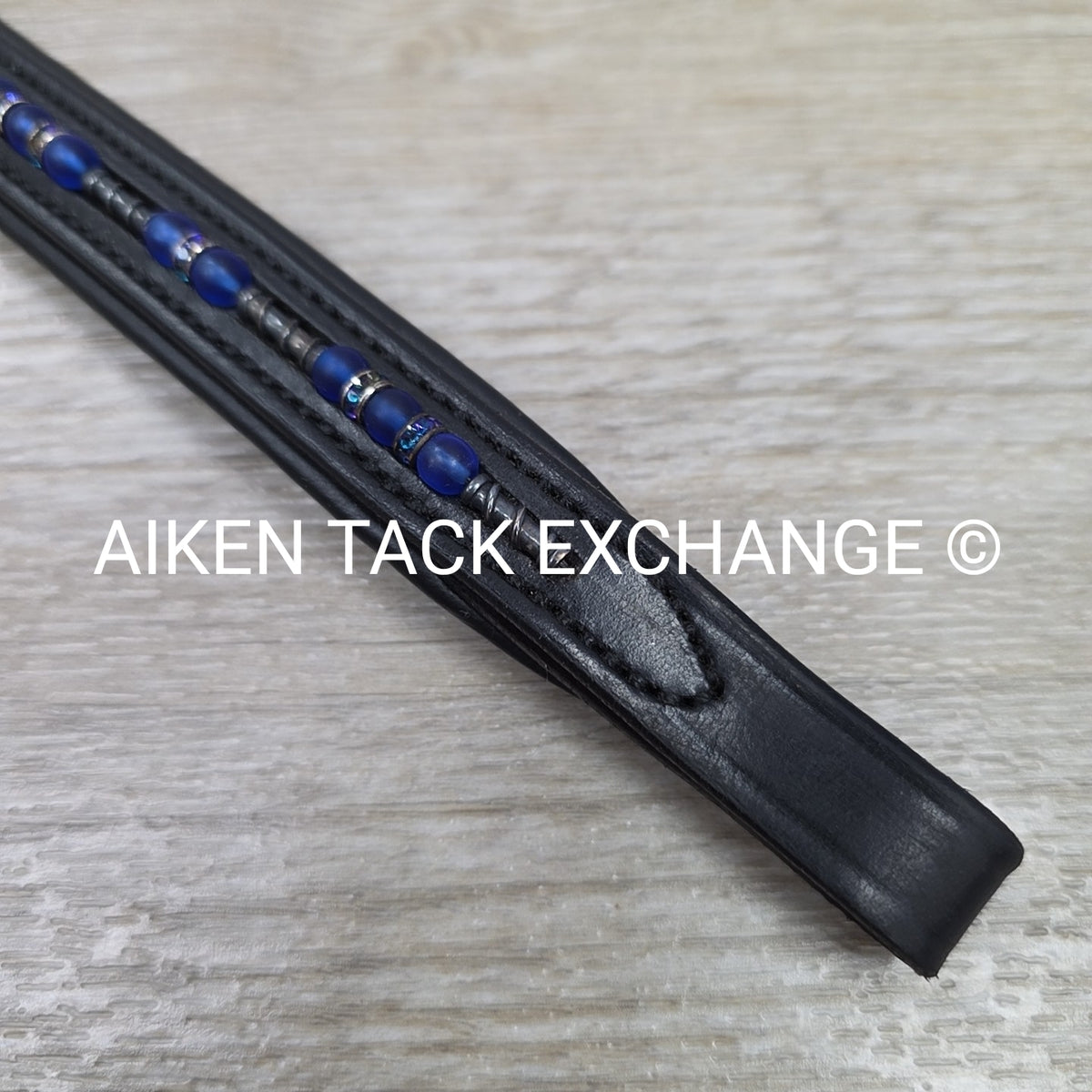 Padded Beaded Browband, Black & Blue, 15.5"