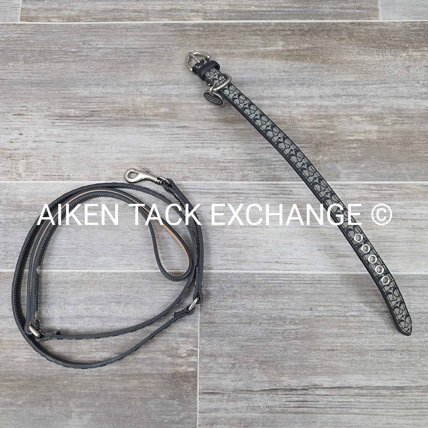 Coach Canvas Dog Collar w/ Matching Leash, Size Small