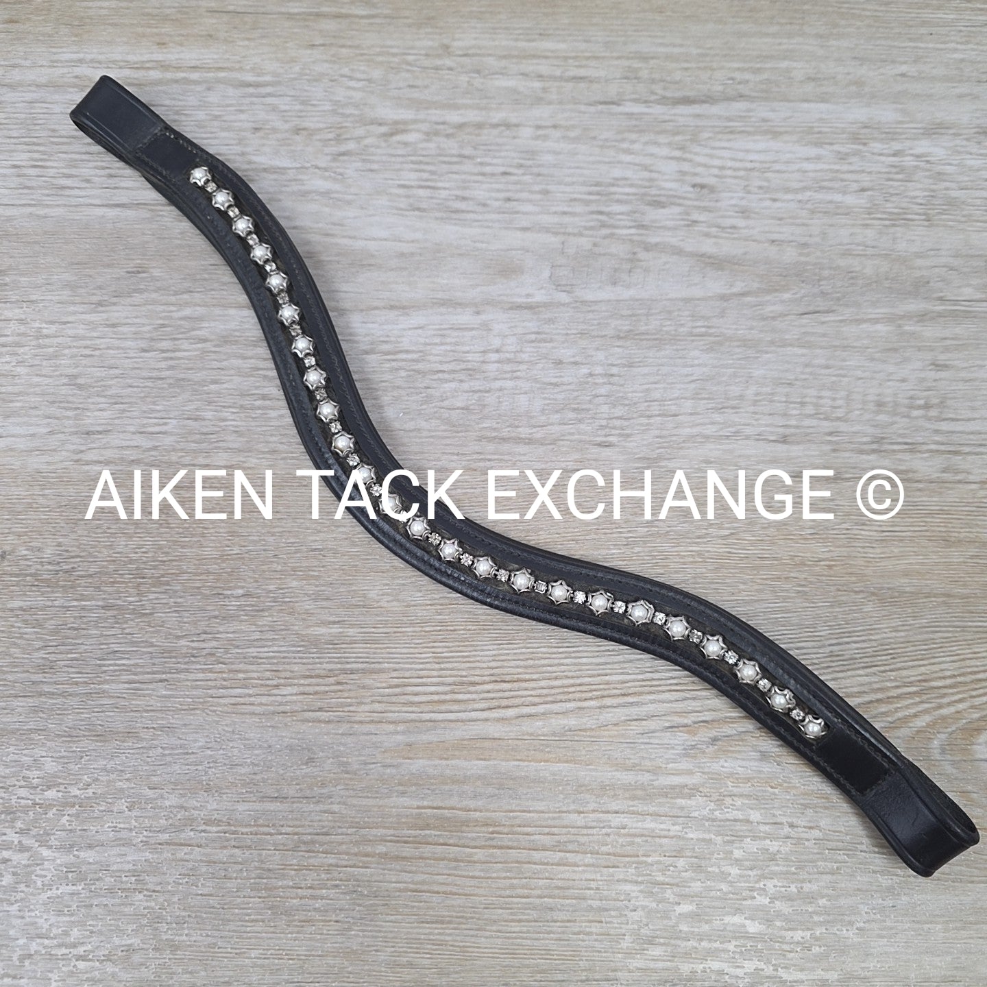 Curved Padded Bling Browband, Black, 17"