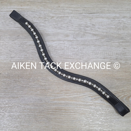Curved Padded Bling Browband, Black, 17"