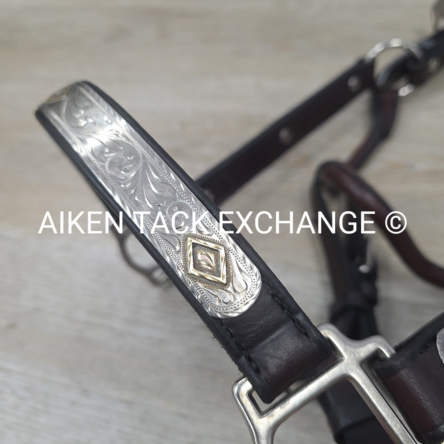 Tory Leather Silver Plated Diamond Show Halter, Size Full