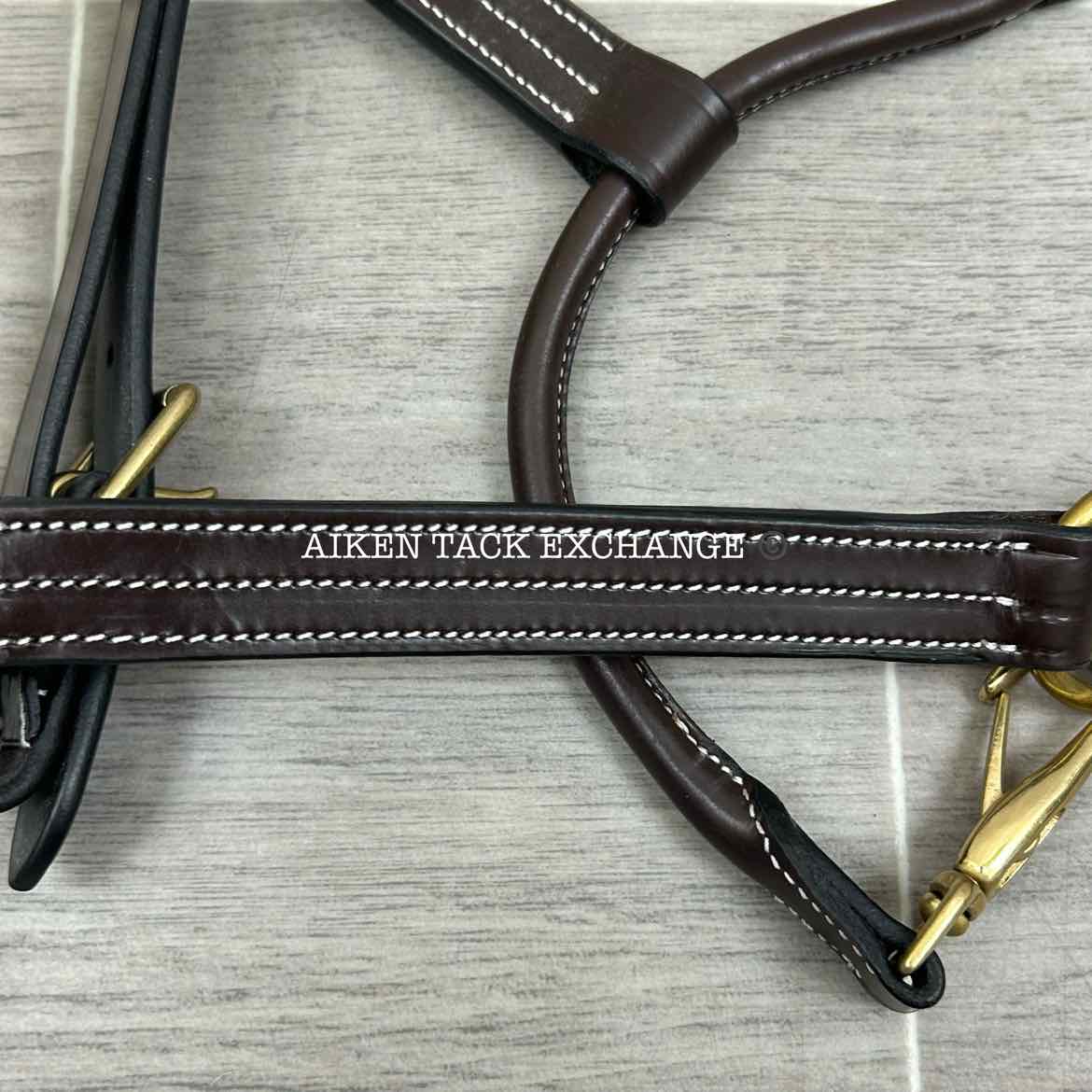 KL Select Black Oak Pine Leather Halter, Brown/Brass, Size Pony