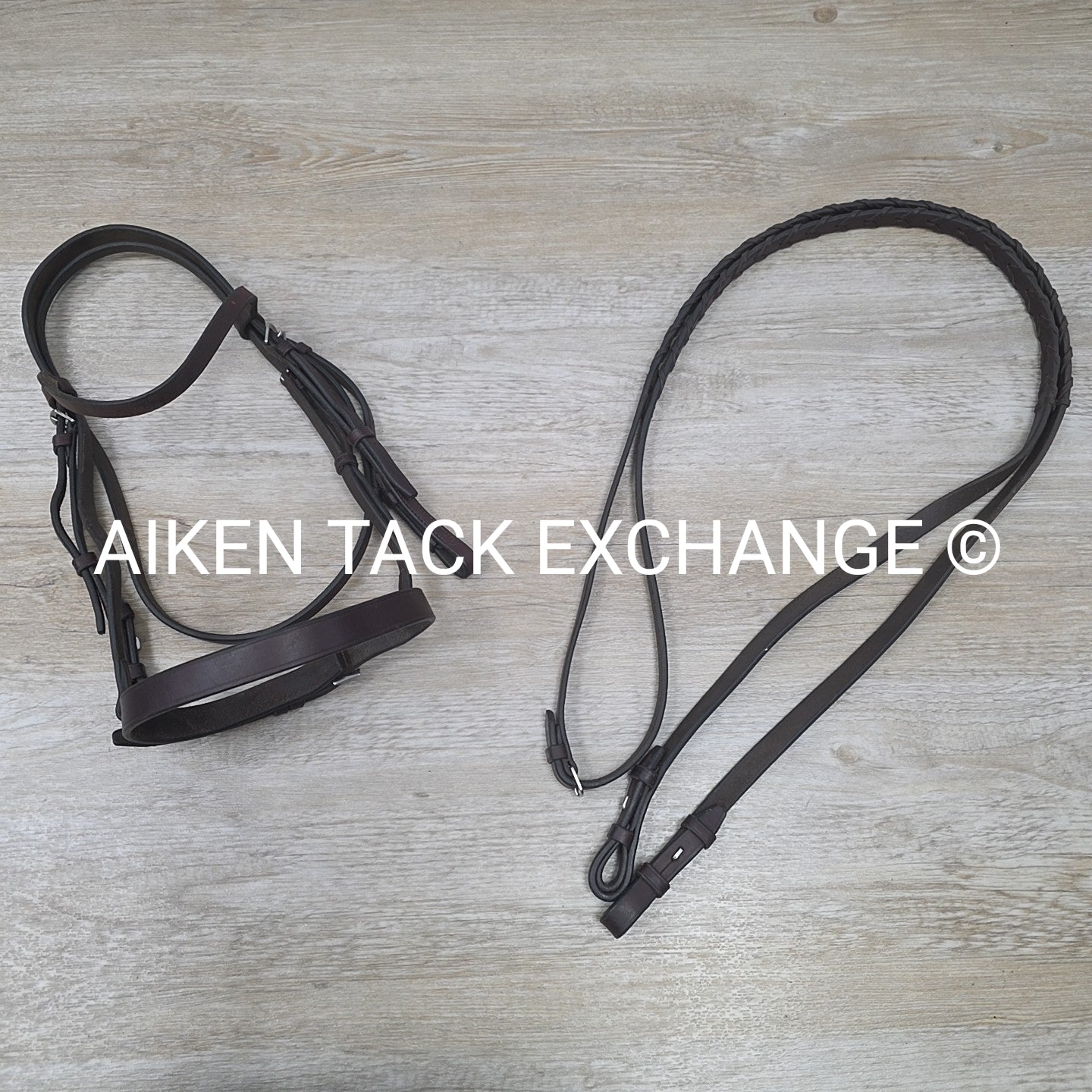 Flat Hunt Bridle with Matching Laced Reins, Brown, Size Cob