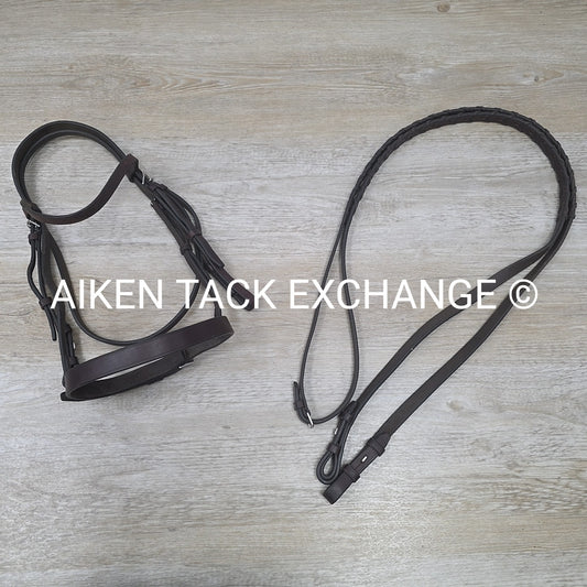 Flat Hunt Bridle with Matching Laced Reins, Brown, Size Cob