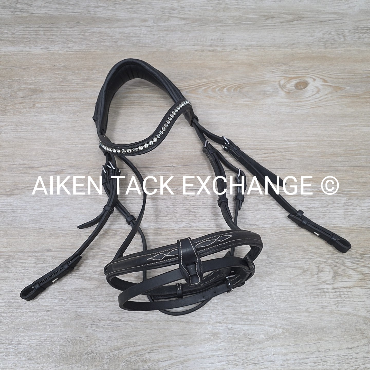 CWD Anatomic French Noseband Bridle with Fancy Stitching & Bling Browband, Black
