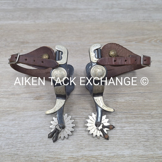 Kelly Silver Star Western Spurs with Rowels & Leather Spur Straps