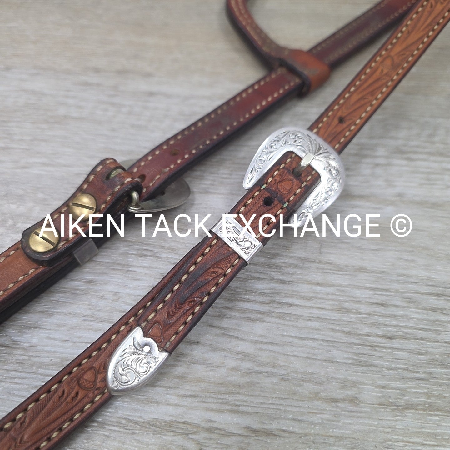 One Ear Silver Western Show Headstall, No Reins, Size Full