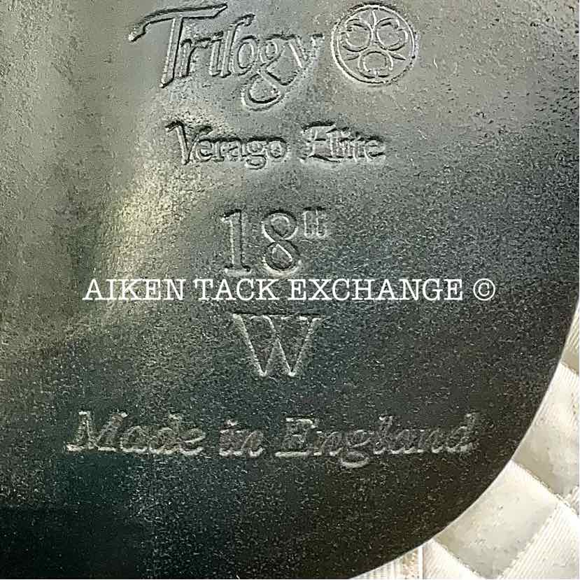 **SOLD** 2008 Trilogy Verago Elite Dressage Saddle, 18" Seat, Wide Tree, Wool Flocked Panels