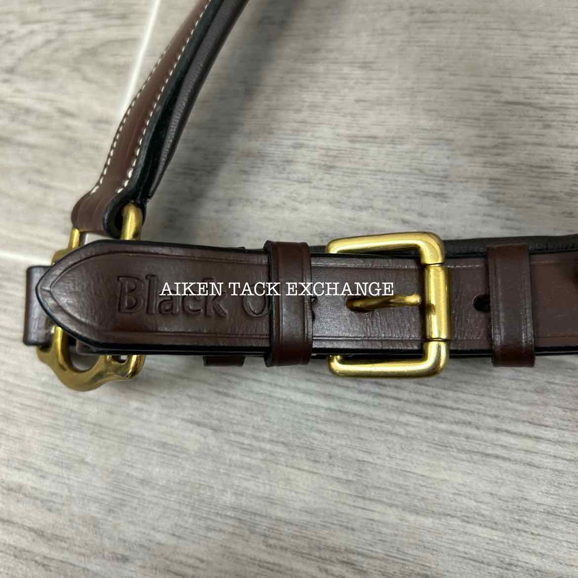 KL Select Black Oak Willow Padded Leather Halter, Brown/Brass, Oversize
