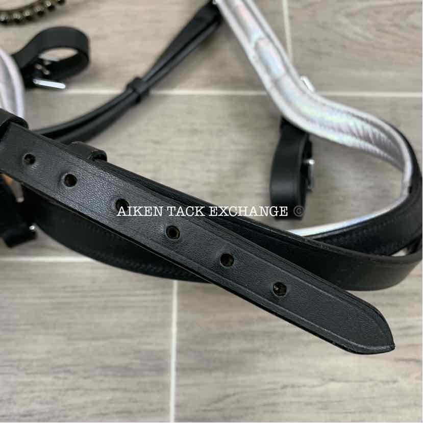 Ice Equestrian Anatomic Bridle, Black/Silver, No Reins, Oversize