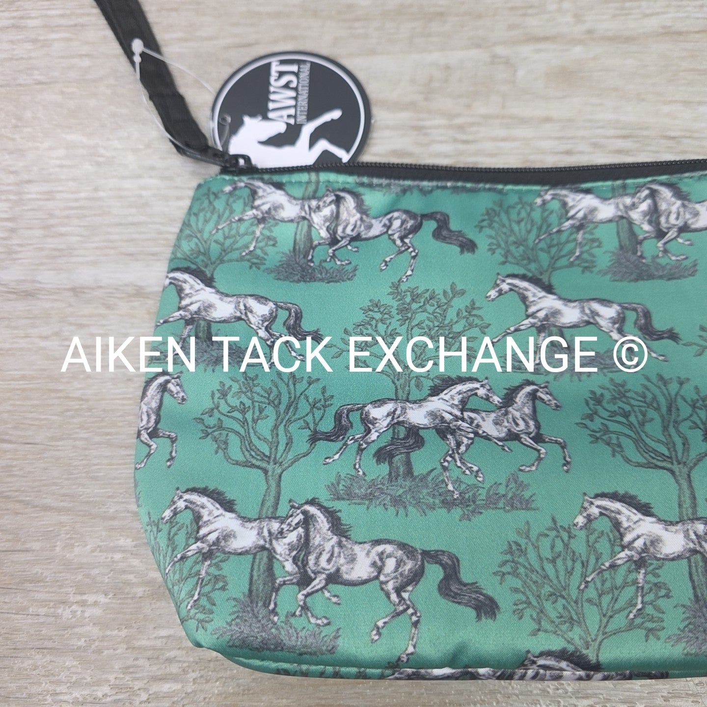 AWST Int'l Lila Green Toile Accessory Bag with Wristlet