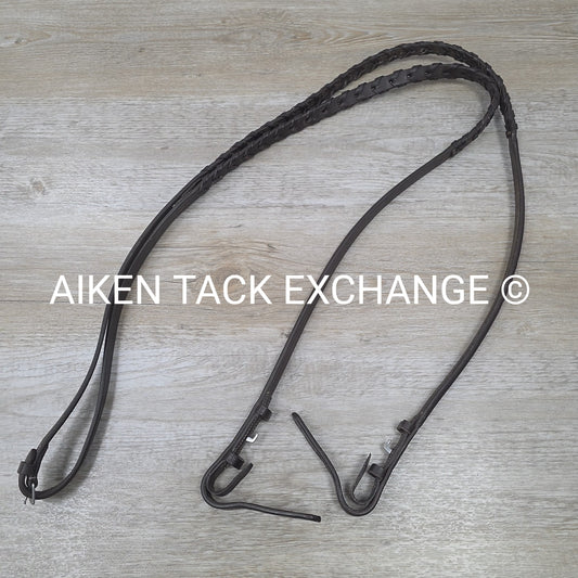 Round Raised Fancy Stitched Laced Reins, Brown, 55"
