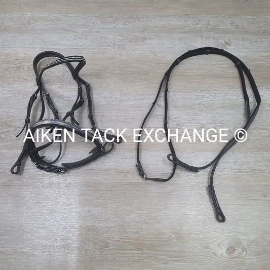 Ovation Dressage Bridle, Missing Flash Strap, with Cotton Web Reins, Black, Full