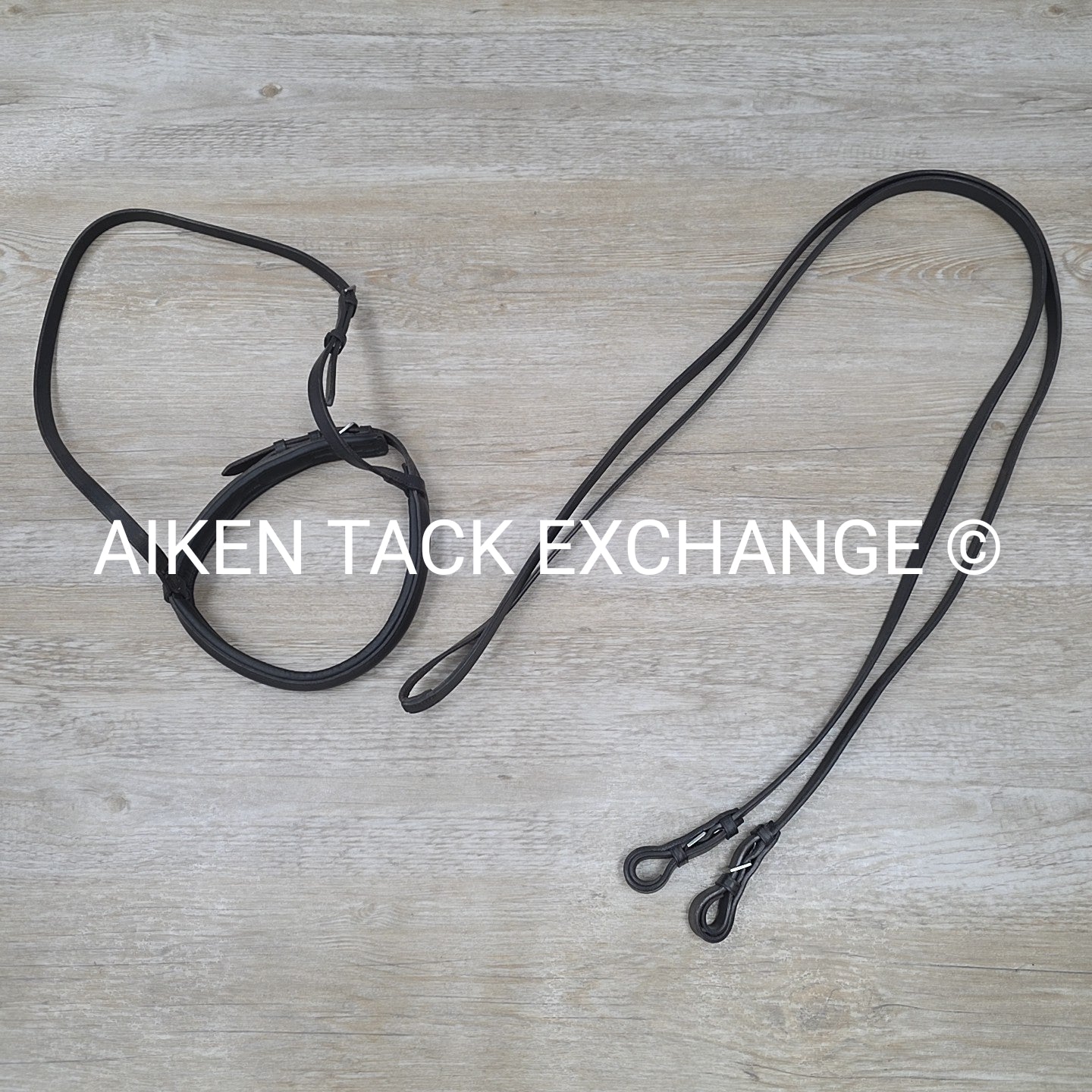 Tony Slatter Saddlery Noseband & Curb Rein, Black, Size Full