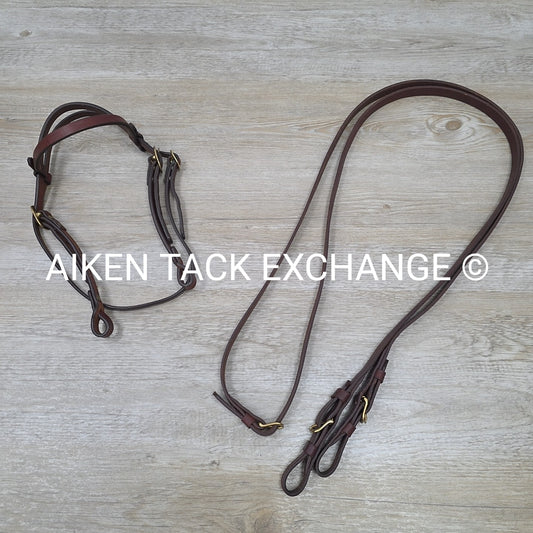 Circle Y Browband Headstall with Matching Reins, Brown, Size Full
