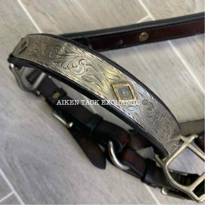 Tory Leather Silver Plated Diamond Show Halter, Size Full
