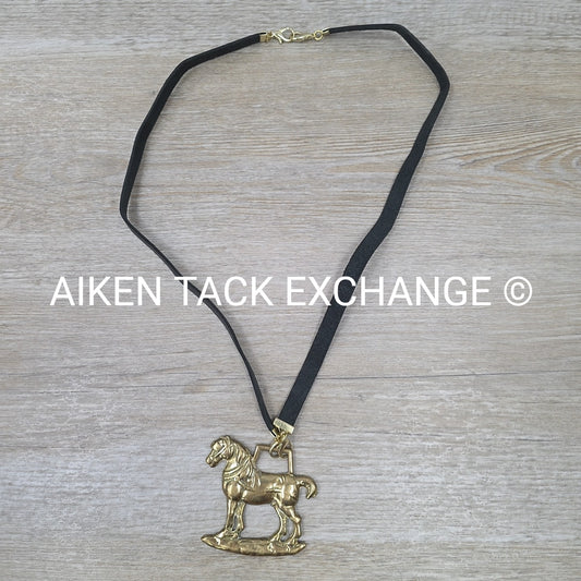 Leather Necklace w/ Brass Horse Pendant