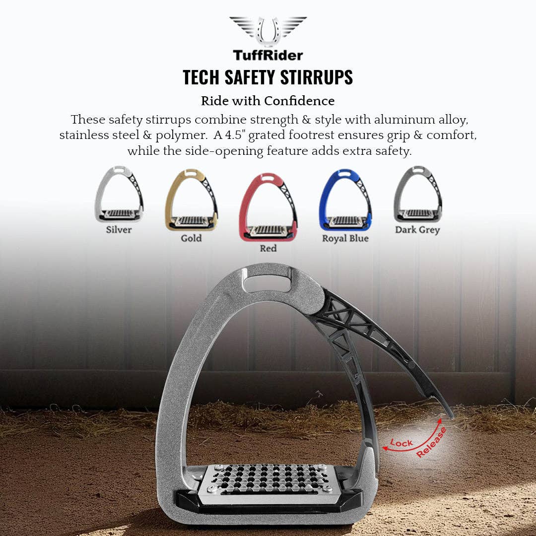 TuffRider Tech Safety Stirrups: Dark Grey / STD