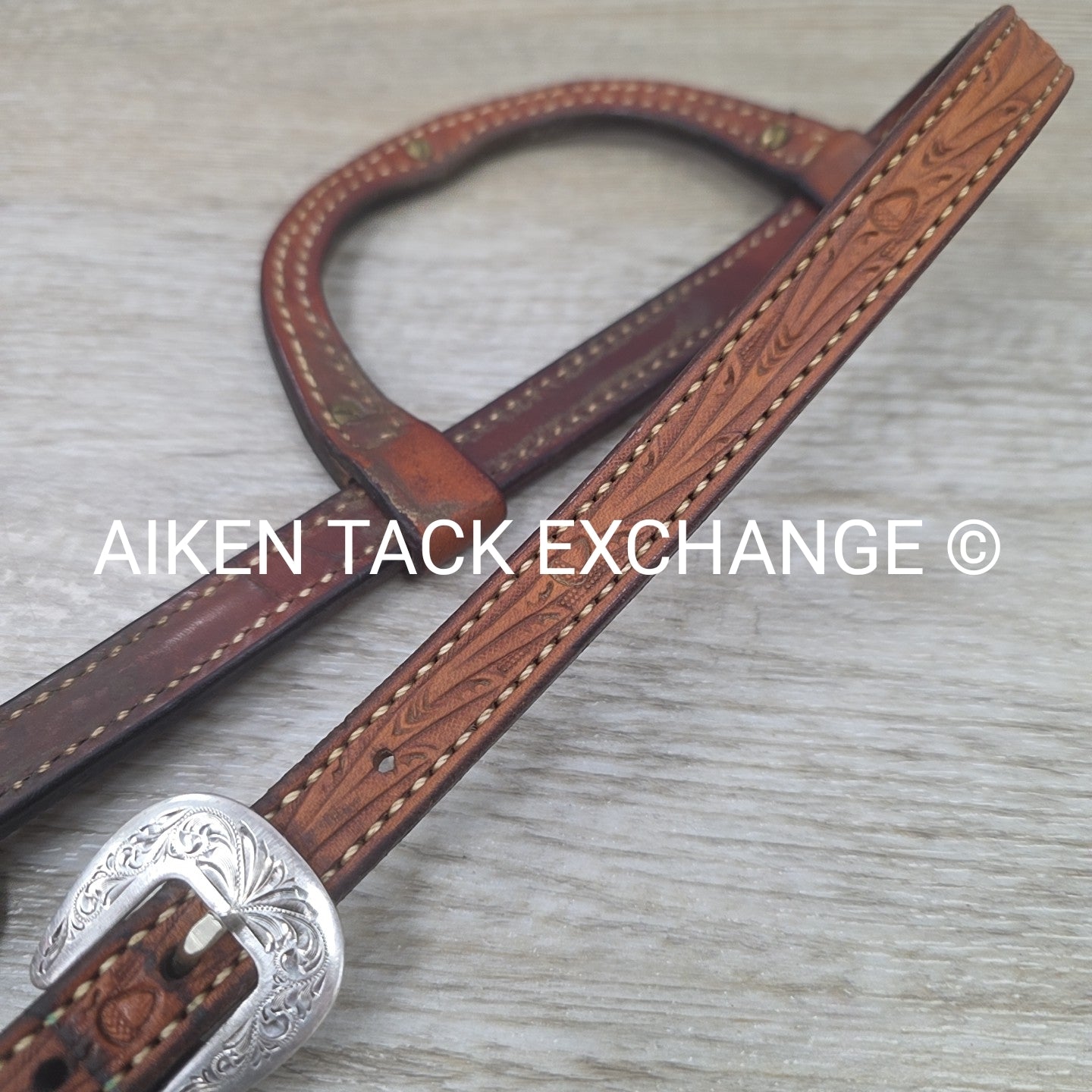 One Ear Silver Western Show Headstall, No Reins, Size Full