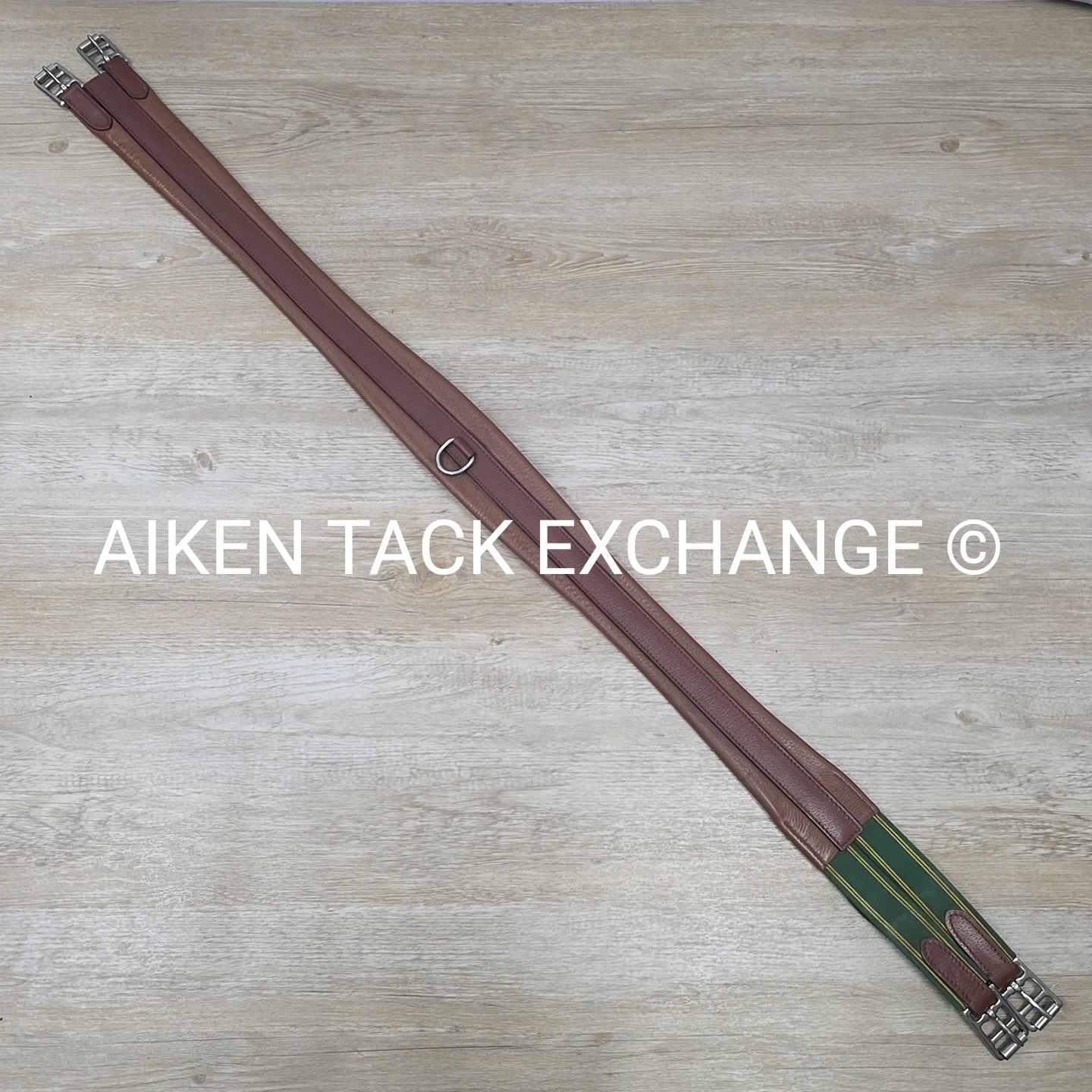 Leather Girth with Single End Elastic, Brown 54"