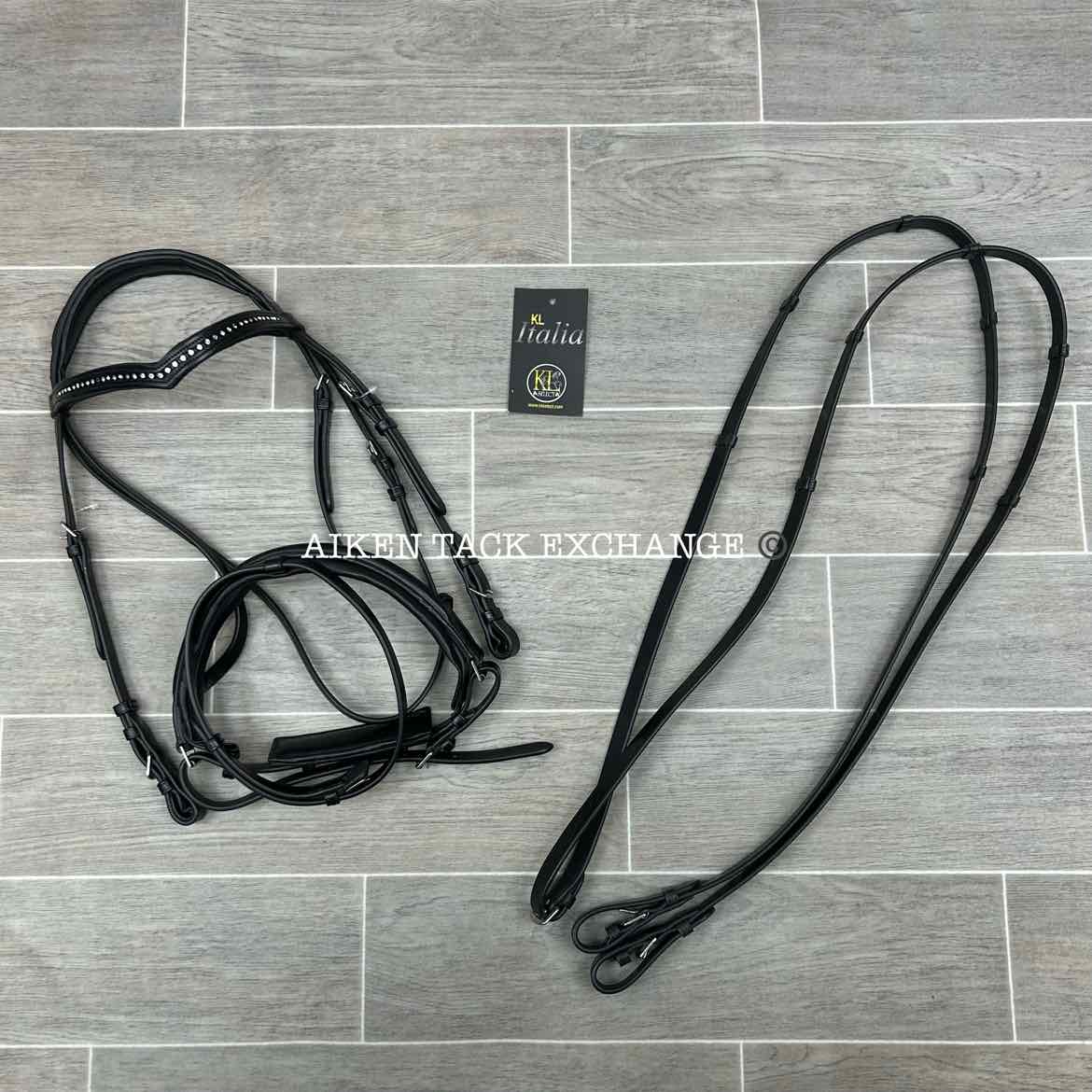 KL Select KL Italia Pirouette Flash Bridle with Reins, Black, Size Cob