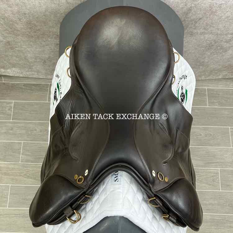**SOLD** 2012 Jeffries Flyover Monoflap Jump Saddle, 18" Seat, Wide Tree, Wool Flocked Panels