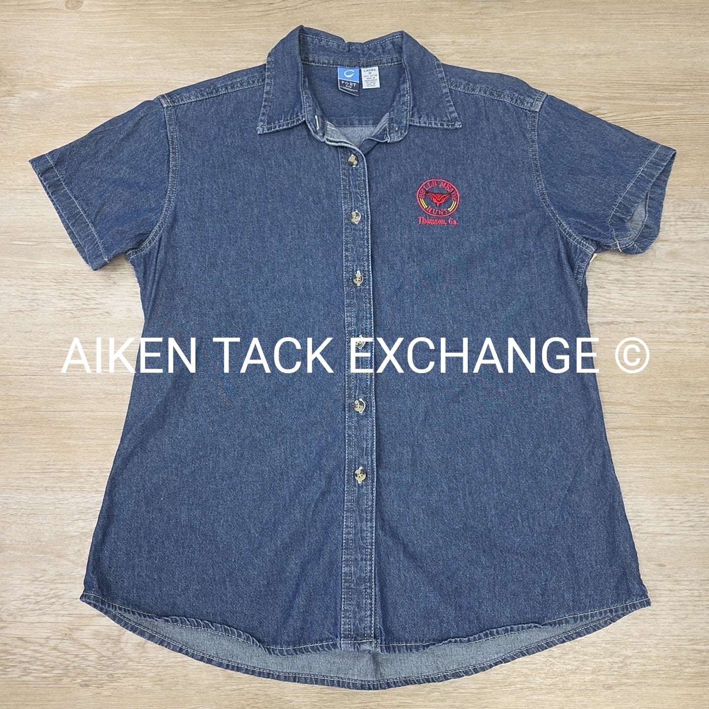 Belle Meade Hunt Denim Short Sleeve Button Down Shirt, Size Medium