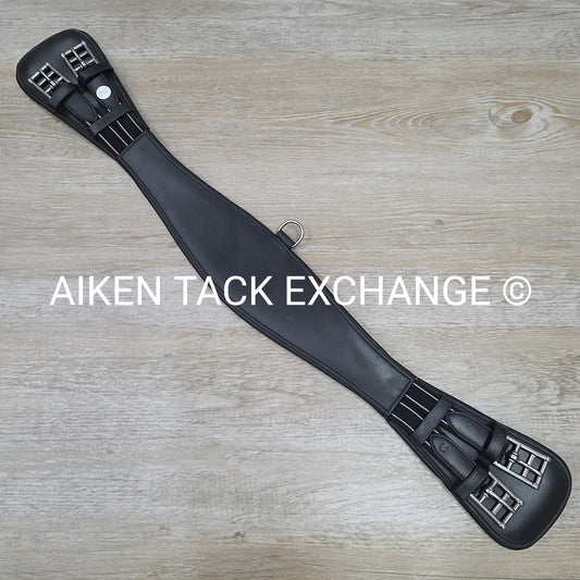 Padded Leather Contour Dressage Girth with Double End Elastic, Black, 30"