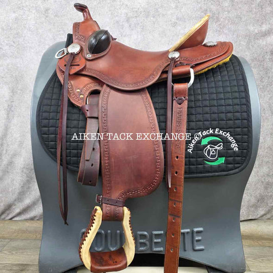RW Bowman Mike Branch Natural Ride Western Saddle, 16" Seat, Wide Tree - Full QH Bars